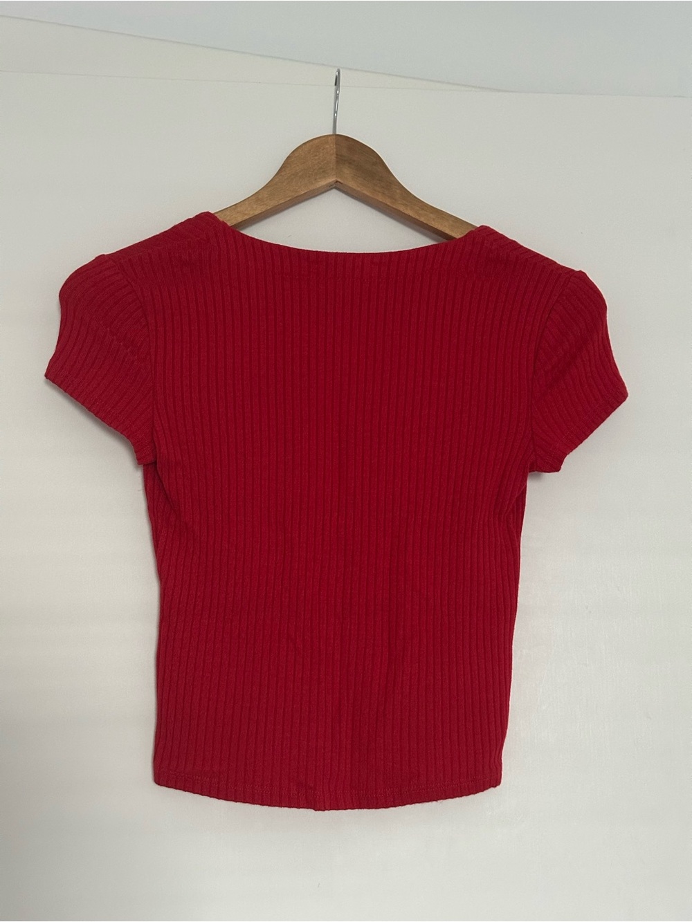 Reformation Red Ribbed Button-Front Crop Top - Picture 2 of 2